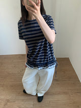 ピンレースクルーネックTシャツ (3color)
