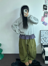 チェックフリルカンカンフーディーTシャツスウェットシャツ💟🤍🖤🩶3カラー