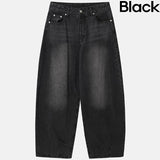 Shell washing wide balloon denim pants