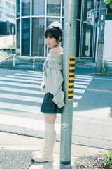 offshoulder ribbon hoodie(gray)