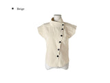 Newji Diagonal Button High-Neck Blouse Shirt