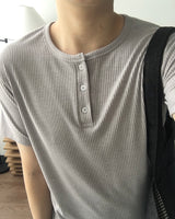 Ribbed Muscle Fit Henley neck Short Sleeve
