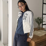Renber Stripe Half-Button Coloring Hooded T-Shirt