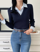 Ballon Shirt Layered V-Neck Shirring Knit
