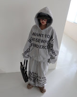 [UNISEX] ワンツーレタリングオーバーサイズフィットフーディドジップアップジャケット