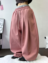 HARDU STRING COTTON BABY TWO PINTUCK BALLOON LONG PANTS 🩶🤎🖤🩷💚6COLOR