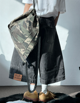 UP SIDE DOWN BACK PATCH CARGO BALLOON DENIM BERMUDA 🩵🖤2COLOR