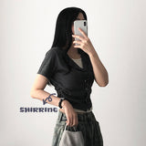 Dinfu Side Shirring Layered Cardigan Short-Sleeved T-Shirt