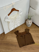 Texture Lace Ribbon Short Sleeve T-shirt