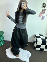 フリース❤トラックビッグポケットロングワイドバルーンパンツ 🖤🩶💛4カラー