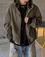 [Lined Fur] Weave Corduroy Hood Jacket