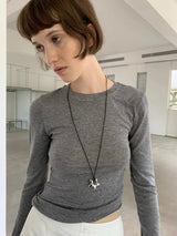 Silver star long necklace