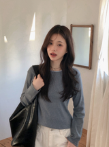 ボーダーコットン100 ルーズラウンドTシャツ (3color)