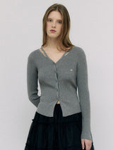CUT OUT SLIM FIT KNIT CARDIGAN GRAY