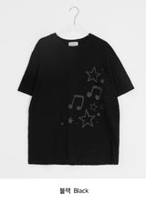 コゲ スター ミュージカル ノート プリンティング ルーズフィット ショートスリーブ ティー