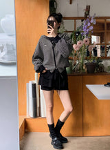 Muse Border Pattern Loose Knit 2WAY Hood Zip-up (2color)