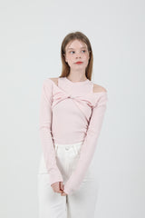 Layered Twist T-shirt Sleeveless Set Pink