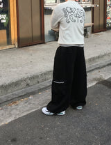 No.1682 ジッパーカーゴワイドストライプパンツ