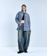 87-STAN083 Retro Plaid OverFit Pocket Long-Sleeved Check Shirt