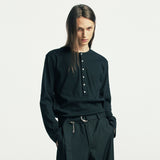 below button-down henry neck long sleeve black