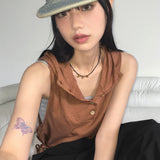ヒッピーボタンサイドシャーリングフード付きノースリーブ