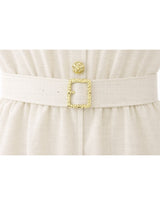 Haren Linen Collar Button Belt Flare Dress Ivory Short VER