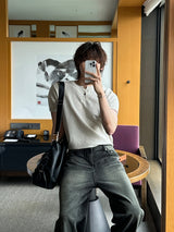 LMN オリーブティーンウォッシングワイドデニムパンツ (ブラック)