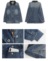 denim loose fit collar zip-up jacket two-piece (skirt set)