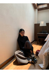 half-turtleneck V-neck slit long-sleeved knitwear