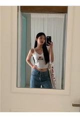 I Love Girl　vネックスリーブレスクロップトップ