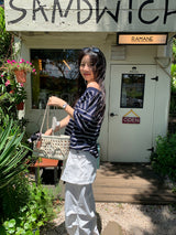 [MADE] Spool Stripe Unbalanced Off-Shoulder T-Shirt