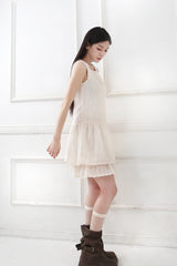 Double Frill Sleeveless Onepiece_cream