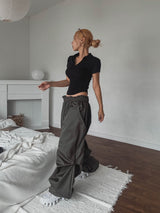 Heavy Double Knee Pintuck Wide String Pants