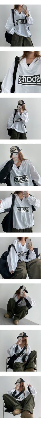 コム2 Vネックウィンドブレーカースウェットシャツ (3 colors)