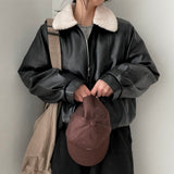 The hit  incision collar wool leather jumper