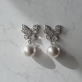 Butterfly and Pearl Piercing - Silver Color