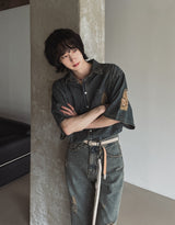 Summer shea damage washed denim half shirt