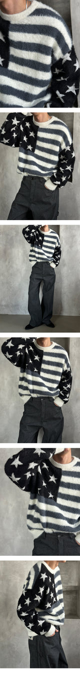[F/W] アメリカンフラグヘアラウンドネックニット(2color)