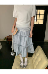 Lace shirring round loose fit short sleeve tee