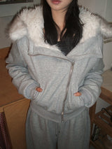 Fur zip-up set