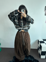 フリース❤フロントサイドバルーンコーデュロイバルーンロングパンツ 🤎💛🖤🩶🩷6カラー