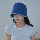 Frayed Hem Moon Bucket Hat (Blue Denim)