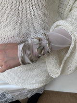 Metal line-silver stone bangle set