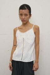 Rose Embroidered Lace Trim Sleeveless (Ivory)