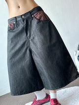 Teki Check Pocket Wide Denim Bermuda Shorts 2color