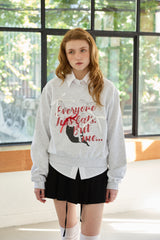CHARLOTTE CAT RIBBON SWEATSHIRT / WHITE-MELANGE