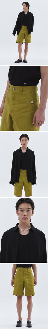 ウォッシュドコットンファティーグバミューダパンツ_Olive Green