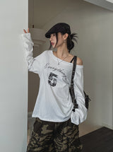 フィフティーピンタレストオフショルダー長袖Tシャツ
