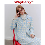 Why Berry 24SS "Sea Salt Bubble" Blue and White Checkered Short Coat Shoulder Pads Straight Jacket