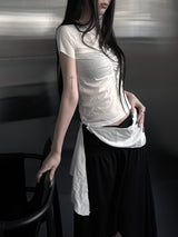 one-shoulder wrap set top (2color)